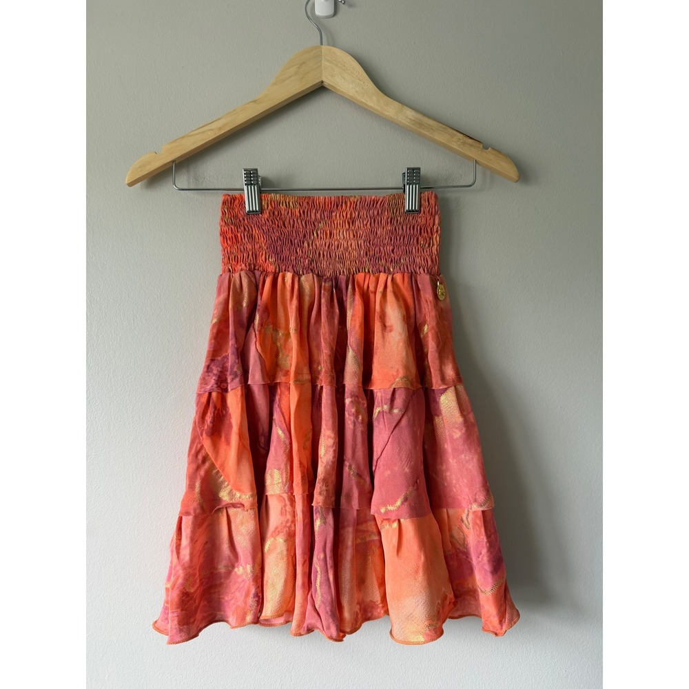 Pahiesa Formentera Silk Mini‎ Skirt XS Tiered Smocked Ruffle Boho